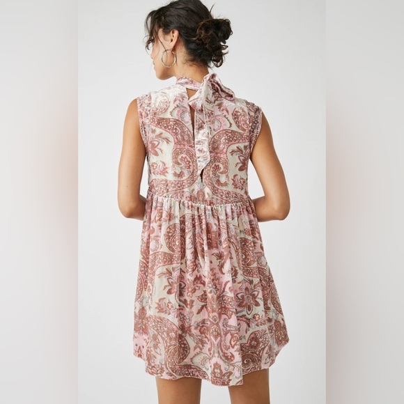 NWOT Free People All The Time Dress XS Mini In Petal Combo Pink Velvet - Picture 2 of 16